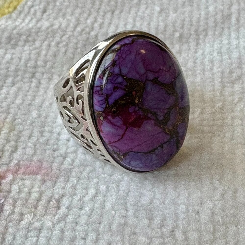 Purple Turquoise Statement Ring 925 Sterling Silv… - image 2